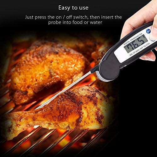 Read Meat Thermometer For Kitchen &amp; Dining , Black Digital Electronic Thermometers &amp; Timers With Safe Stainless Collapsible Internal Probe ,For Grill , Cooking ,Beef ,Turkey , Milk , Bath Water ,Candy