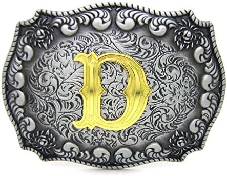 Initial Letter Belt Buckle Western Cowboy Style Rodeo Large Gold Silver Metal Buckles for Mens Women