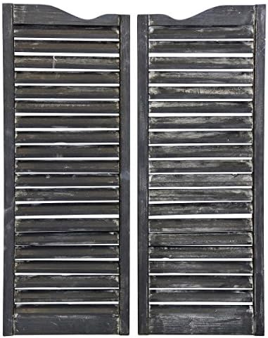 Collective Design Old World Wooden Weathered Window Shutters-Antique Grey-Set of 2 Wall Art Ebony