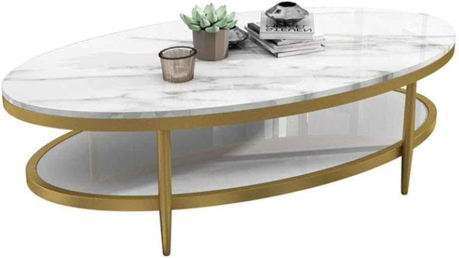 Yxf Coffee Tables Mid Century Elegant Oval Coffee Table 2 Tier Marble Sofa Side Table Accent Table Metal Frame For Villa Apartment Living Room 100 X 50 X 45 Cm Amazon De Kuche Haushalt