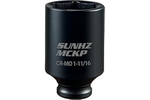 SUNHZ MCKP SUNHZMCKP 1/2" Drive Impact Socket, SAE 1-11/16 In Deep 6 Point, CR-MO, Axle Nut Impact Grade for Easy Removal
