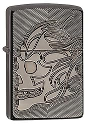 Zippo Skull Head Armor High Polish Black Ice Pocket