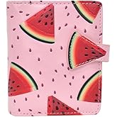 Shag Wear Women's PU Vegan Leather Colorful Slim Trendy Small Bifold Wallet with 4 Credit Card Slots, 1 Zippered Coin Pocket, and Clear ID Window (Watermelon, Pink)