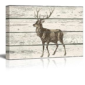 Rustic Mule Deer Stencil Illustration - Canvas Art