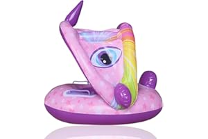Arcimatto Baby Swimming Pool Floats with Removable Sun Protection Canopy, Cute Inflatable Raft with Seat and Handle, No Flip Over Kids Infants Boat Swim Ring for Toddlers 4-48 Months