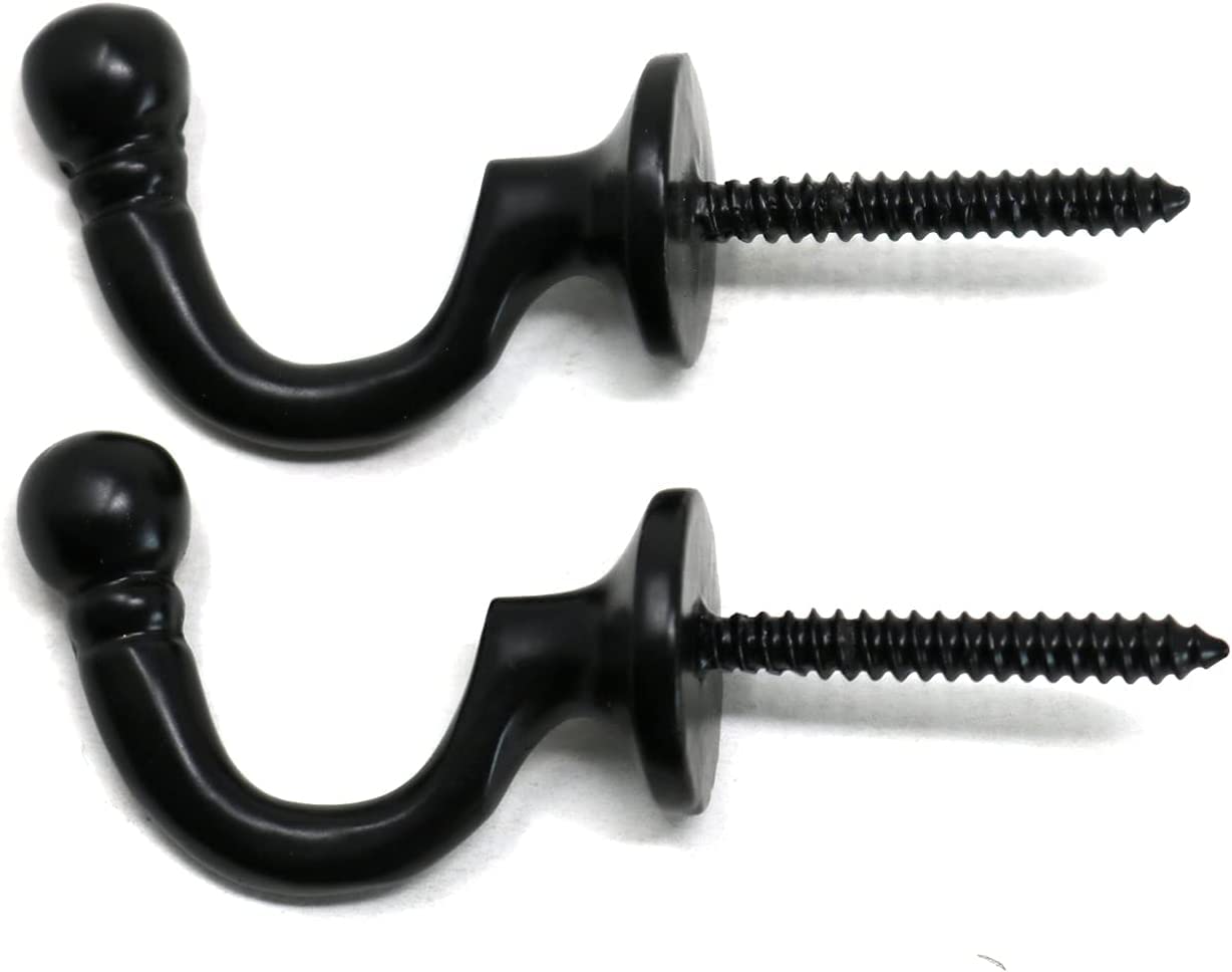 fiXte Ball End Curtain Tie Backs Screw in Hooks Available in Black, Brass, Chrome and Satin Chrome Finishes 40mm - Pack of 2 (Black)