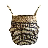 Samoii Seagrass Wicker Basket Flower Pot Plant Holders Folding Dirty Basket Storage for Home Kitchen Decoration