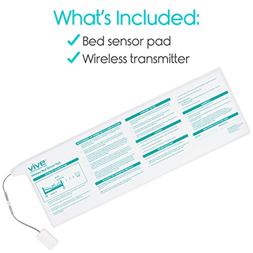 Vive Wireless Bed Alarm Mat - Silent Sensor Kit for Elderly, Senior, Dementia Patients - Weight Movement Pressure Pad Detector - Hospital, Home, Room, Bedroom Health Fall Monitor - Home Alert System