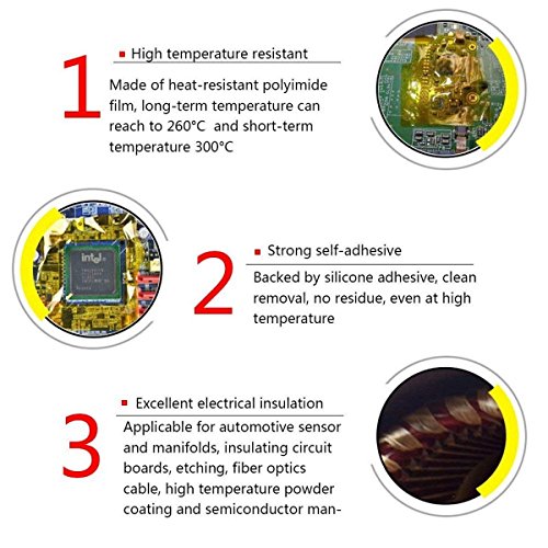 High Temperature Heat Resistant Tape 50mm X108ft AIYUNNI Polyimide Film Adhesive Tape Heat Press Tape Sublimation Tape - for 3D Print Bed,Soldering,Protecting CPU, PCB Circuit Board etc.