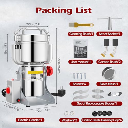 Niktulo 220V Portable Cereal Grinder Grinder Grinder High Speed Grinder Powder Herb Spice Nut Cereal with Overload Protection (1000g)