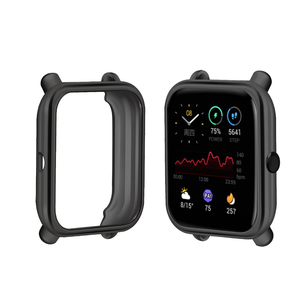 AiMok Case Compatible with Amazfit GTS 2 Mini, All-around Flexible TPU Case with Screen Protector, Anti Scratch Soft Frame Shock Resistant Cover for Amazfit GTS 2 Mini (Black)