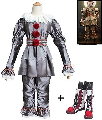 Gogh Pennywise Cosplay Costume Sets with A Vivid Cosplay Shoe, Deluxe Crasy Horror Clown Costume Suitable for Halloween Women/Men/Kids Dress Up Plus Size,XL,10.5UK