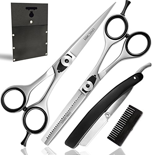 Unicorn Sharp 6.0" Professional Barber Scissors Kit and Shears Hair Cutting Scissors - Barber Razor Edge Shears - Hair Scissors Trimming/Thinning Scissors - Mustache Scissors with Adjustment Screw