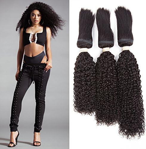 MQYQ (14 16 18) Braid In Hair 3 Bundles Brazilian Virgin Hair Kinky Curly 120g/pc Braid Human Hair Weave Unprocessed Braid Extensions Jerry Curl Natural Color