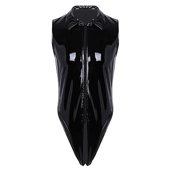 CHICTRY Herren Body Ouvert Stringbody Kunstleder offener Bodysuit Erotik Dessous Unterwäsche Wetlook Catsuit Overall Clubwear