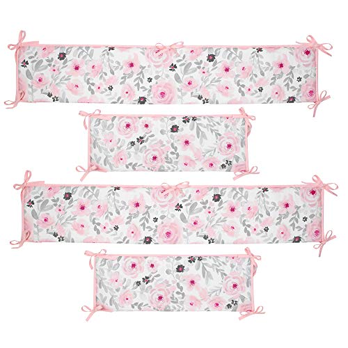Bedtime Originals Blossom Pink/Gray Watercolor Floral 4-Piece Crib Bumper