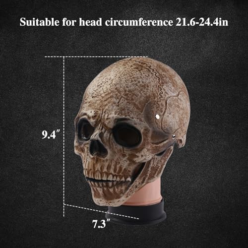 Halloween Mask Scary Full Head Skull Masks with Moving Jaw Realistic Latex Skeleton Props Cosplay Party Costume (A)