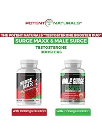 Potent Naturals Male Surge Prime Testosterone Booster 180 V-Caps | 2100mg D-AA-CC, D3, K2, B6,...