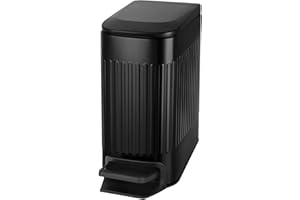 TIPGO Small Bathroom Trash Can with Lid Soft Close, 6 Liter / 1.6 Gallon Stainless Steel Garbage Can with Removable Inner Bucket, Foot Pedal, Slim Trash Cans for Bedroom, Office, Kitchen (Black)