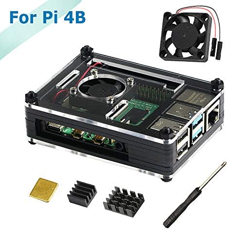 Kit for Raspberry Pi 4 Model B Case with Cooling Fan, Aluminum and Copper Heatsink for Raspberry Pi 4B (Medium-black)