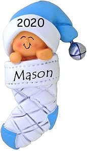 Amazon.com: Personalized 2020 Baby's First Christmas Blue Boy in