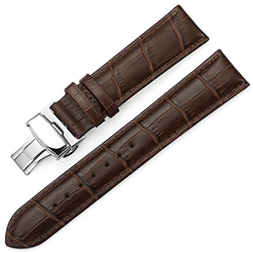 iStrap 24mm Croco Calf Leather Replacement Watch Band Strap w/ Push Button Deployment Clasp Brown