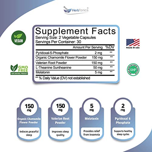 Sleep Aid Pills for Adults with Melatonin Natural Non-Habit Forming - Stress, Anxiety & Insomnia Relief Supplement - Herbal Sleeping Capsules with Suntheanine Valerian Root L-Theanine