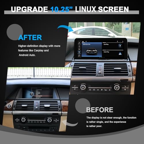 PEMP Vertical Screen E70 E71 Wired and Wireless CarPlay Retrofit Android Auto, 1920 x 720 Display Mirror Link Car Radio Bluetooth Video Player Screen for BMW X5 X6 CIC (2010-2012)
