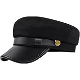 Black Cotton Classic Chauffeur Hat for Men and Women Captain Sailor Hat PU Leather Beret Hat Newsboy Cap Fiddler Hat Fisherman Hat