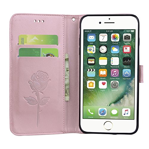Scheam iPhone 7 Plus iPhone 8 Plus Wallet Leather Case Protective Durable Phone case Shell Folio flip Cell Phone Cover Bag Card Slots,Cash Pocket,Rose Gold