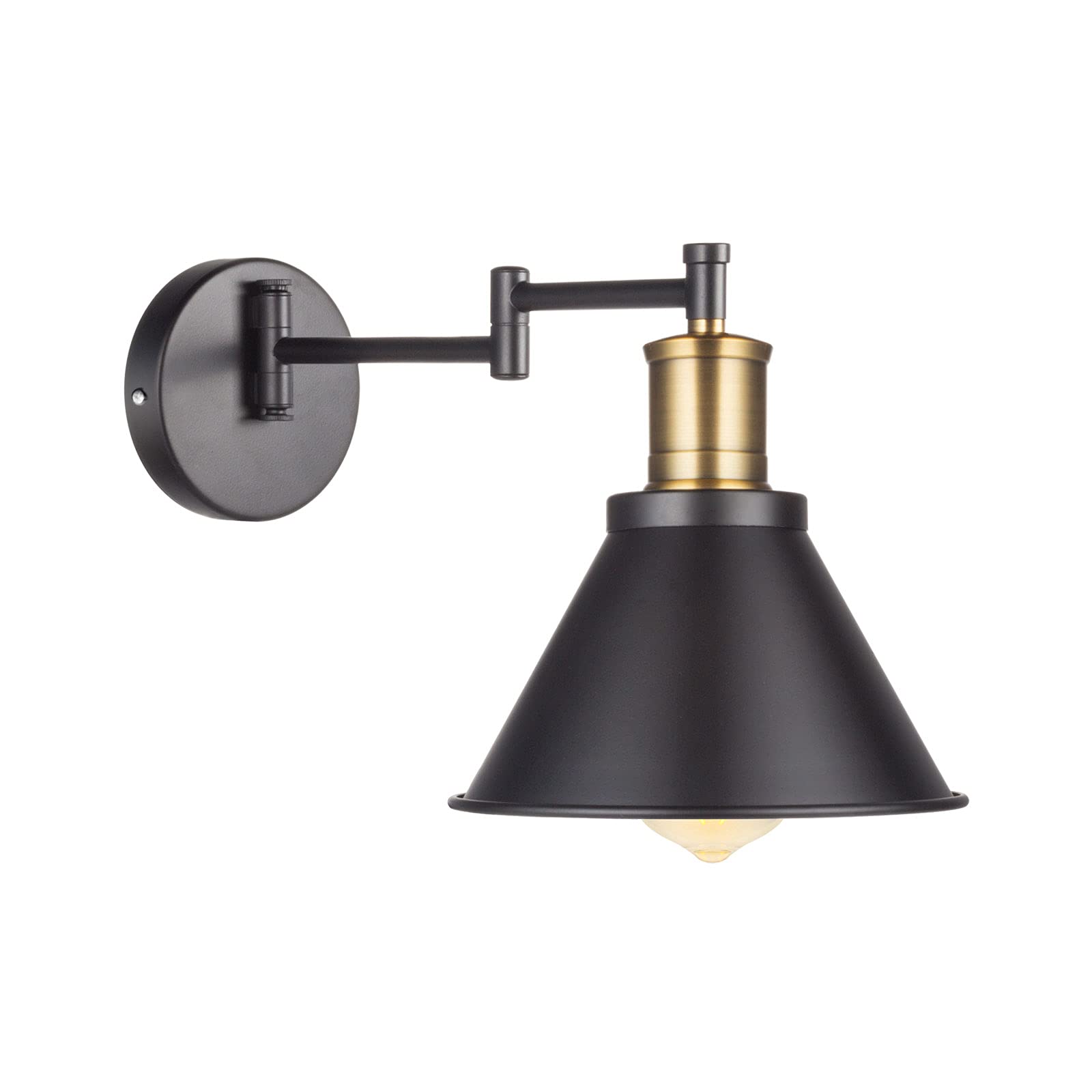 ArcoMead Industrial Swing Arm Wall Lamp Wall Sconce, Black Finish with Bronze Head, E27 Base Wall Lights Fixtures for Bedroom, Bedside Reading Lamp 1-Light