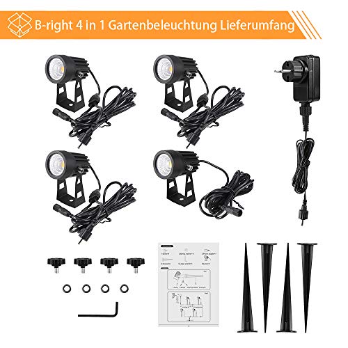Gartenbeleuchtung B-right 4er Set 3W Gartenleuchte mit Erdspieß, Gartenstrahler mit Stecker, Gartenlicht Gartenlampe mit… – Bild 8