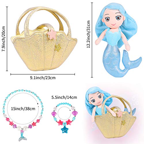 Tacobear Meerjungfrau Kuscheltier Meerjungfrau Plüsch Spielzeug mit Meerjungfrau Puppe Muschel Tasche Halskette Armband… – Bild 6
