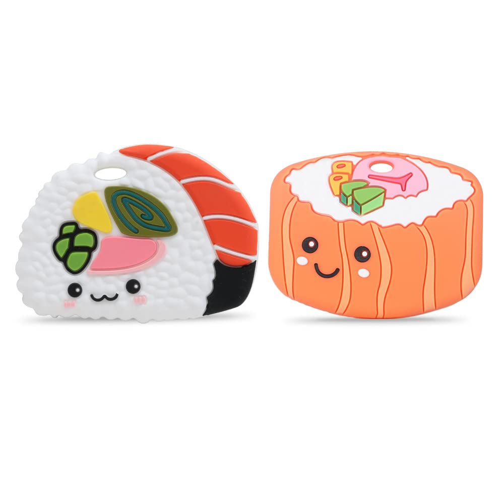Photo 1 of AmazingM 2 Pack Orange Sushi Sensory Chew teether for Boys and Girls,Food Grade Silicone Safety Pendant Chewy Teething Toys for Kids,Toddlers with Autism, ADHD,Oral Motor,Teething,Biting Needs
