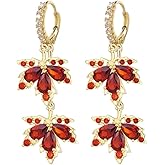 Exquisite Maple Leaf Dangle Hoop Earrings Cubic Zirconia Red Crystal Leaves Fall Drop Dangling Cartilage Small Huggie Hoops Earring Dainty Jewelry Gifts Thanksgiving