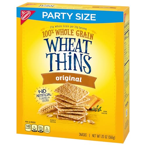 WHEAT THINS ORIGINAL SNACKS, WHOLE GRAIN WHEAT CRACKERS, SNACK CRACKERS, PARTY SIZE, 20 OZ BOX