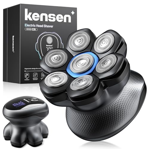 kensen Men's Bald Head Razor 7D Bald Head Trimmer 90 Mins Battery Life 2 Speeds Bald Shaver Crane Waterproof IPX6-Wet & Dry, USB-C, Wireless, with LED Display (Black)