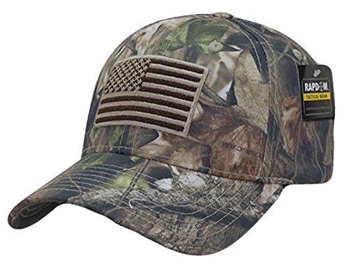 US American Flag Hybricam Mossy Camouflage Camo Baseball Cap (One Size, Camo)