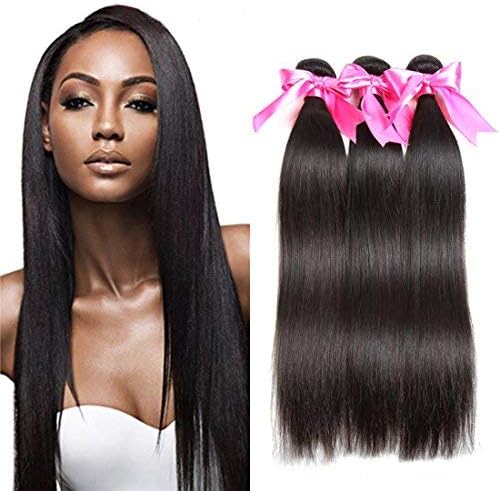 Jaja Hair Brazilian Virgin Straight Hair 3 Bundles Deal 8A Unprocessed Silky Straight Human Hair Bundles Remy Hair Weaves Extensions Natural Black Color 10 12 14 Inches