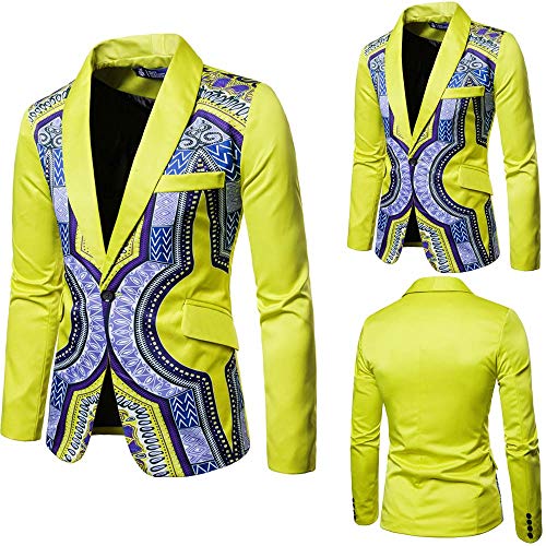 New African Fashion Dashiki Cardigan Men Jacket Long Sleeve Printed Coat Yellow