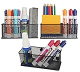 Aarya Magnetic Storage Basket, Wire Mesh Bins for Office Supplies, Set of 3 Pencil Holder Marker Pen Organizer with 6 Heavy-Duty Magnets for Whiteboard Locker Accessories, keeps workplace clutter-free