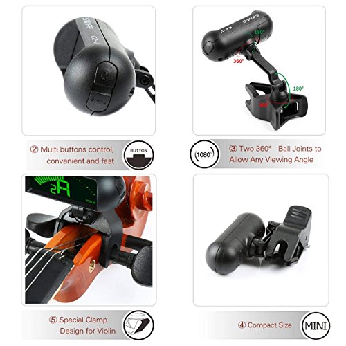 Rinastore Professional Violin Viola Tuner, Clip-On Large LCD Screen Tuner (Black) - Thumbnail 3