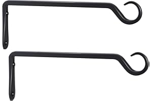 AILIN YELOKIE 2 Pack Premium Forged Wall Hook, Sturdy Hanging Plant Bracket, Elegant Hook for Bird Feeders, Planters, Lanterns, Wind Chimes Indoor Outdoor, Upgrade Black, 12 Inch