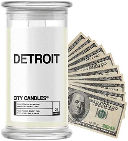 Detroit City Cash Money Candles | $2-$2500 Inside | Guaranteed Rare $2 Bill | Choose from 30+ Scents | 21oz Jar | Vanilla Lavender | Detroit