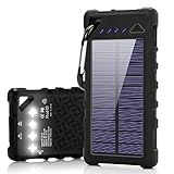 FKANT Waterproof Solar Charger | Portable 16000mAh Dual USB Power Bank | IPX7 Waterproof External Battery Pack with 4LED Flashlight | For iPhone 8 iPad Samsung S8 Note8 Android Phones