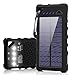FKANT Waterproof Solar Charger | Portable 16000mAh Dual USB Power Bank | IPX7 Waterproof External Battery Pack with 4LED Flashlight | For iPhone 8 iPad Samsung S8 Note8 Android Phones
