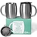 Stainless Steel Double Wall Mugs - Perfect for Coffee, Tea, Beer - Set of 2 with Bonus Lids, 14oz (420mL) (2, Stainless Steel)
