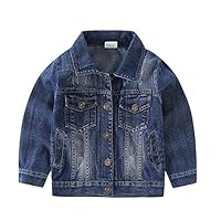 LIUONE Kids Boys Girls Fashion Hooded Denim Jacket Blue Pocket Jeans Coat Outerwear (1-2 Years)