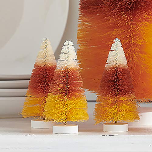 Raz Orange Candy Corn Bottle Brush Tree 4 inch Sisal Decorative Tabletop Figurine, Box of 3