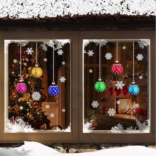 The Tile Sticker Company Christmas stained glass Red Green Blue Bauble Snowflake Window Stickers Cling (bauble original)